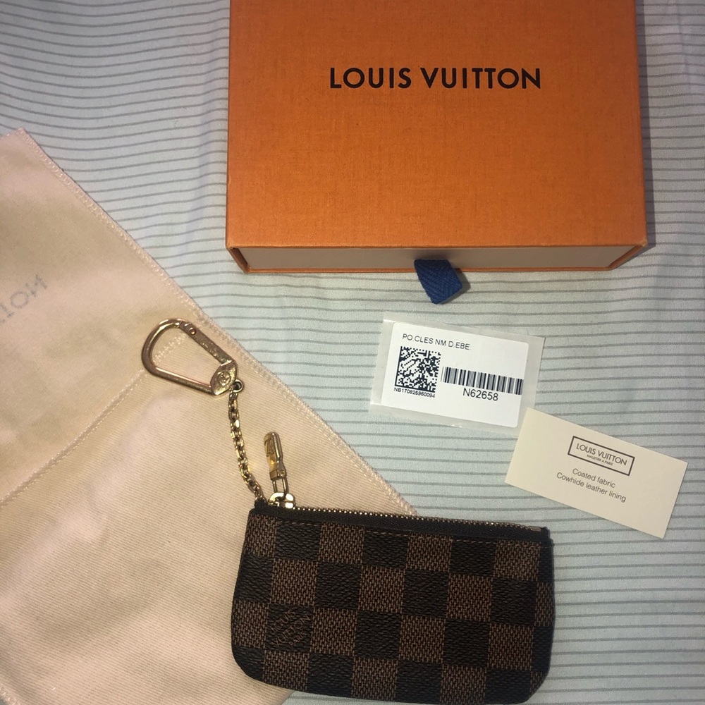 Louis Vuitton Brown Damier Ebene Key Pouch with Gold Chain